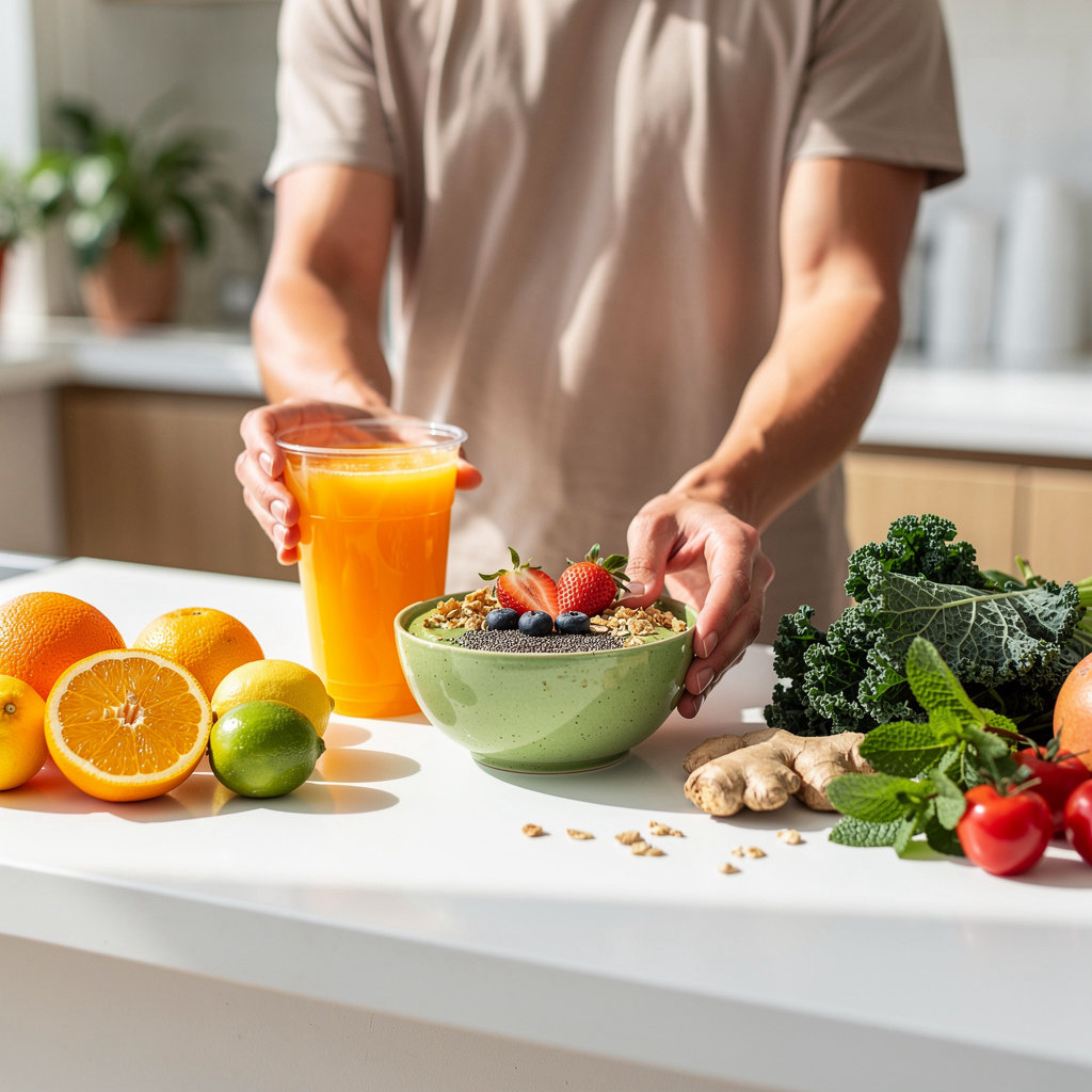 Sunny Squeeze Juice Bar San Diego fresh juice bar interior with ingredients and team